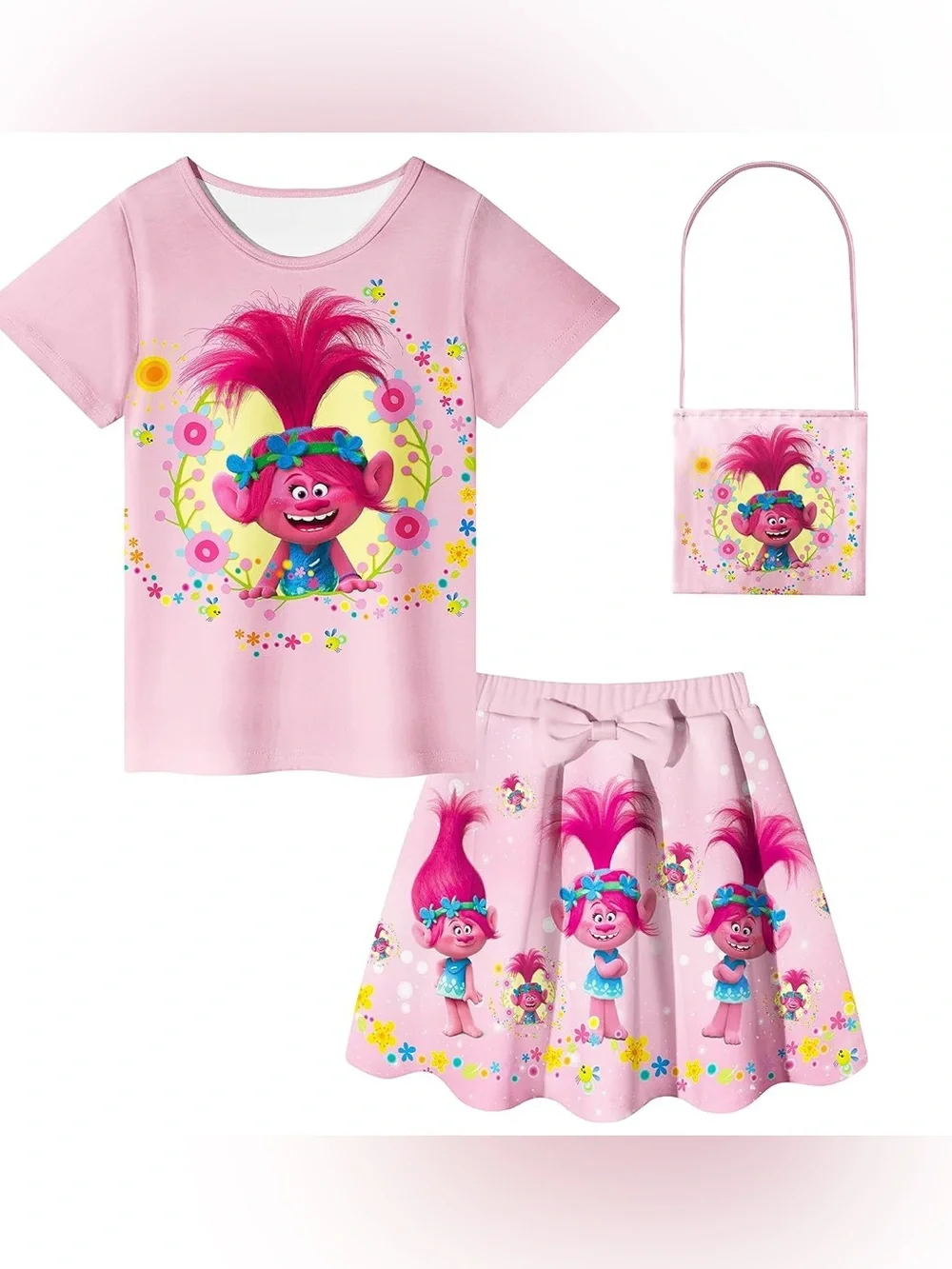 Matching Trolls Skirt and Top Set size 5-6 Pink Girls Adorable Cute Party